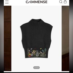 Commense Black Top with Floral Details